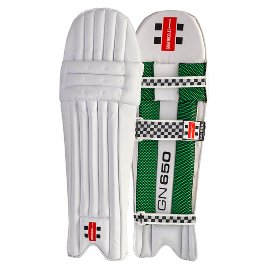 Gray-Nicolls GN 650 Batting Leg Guards front and back view showing lightweight bamboo-cane design.