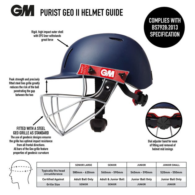 Gunn & Moore GM Purist Geo II Steel Cricket Helmet (With Adjuster) S
