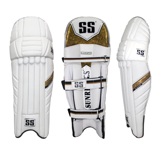 SS Gladiator Batting Leg Guards White/Gold - Adult