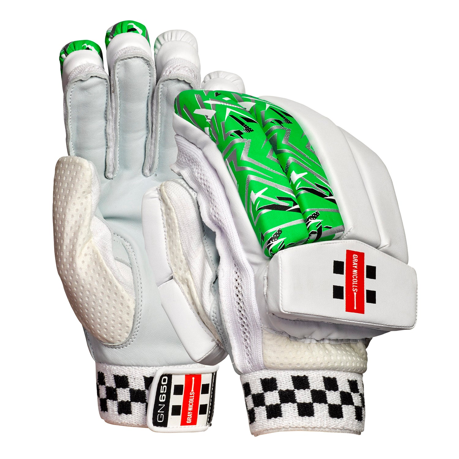 Gray-Nicolls GN 650 Batting Gloves with 12-section design, leather palm, and dual-density foam protection