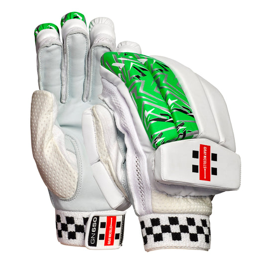 Gray-Nicolls GN 650 Batting Gloves with 12-section design, leather palm, and dual-density foam protection