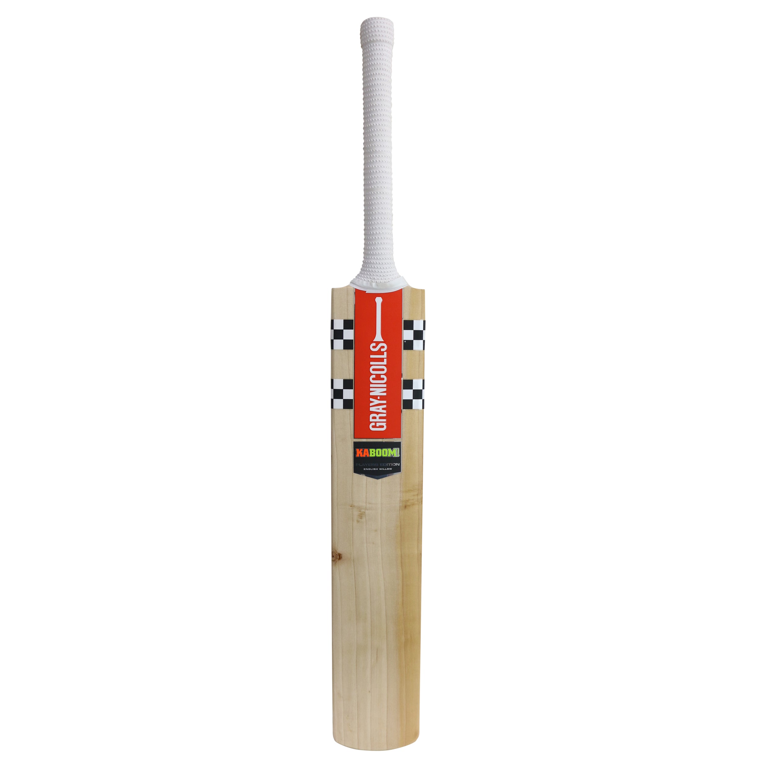 Gray-Nicolls GN Kaboom Premium Cricket Bat front view showing mid profile and POWERCURVE face.