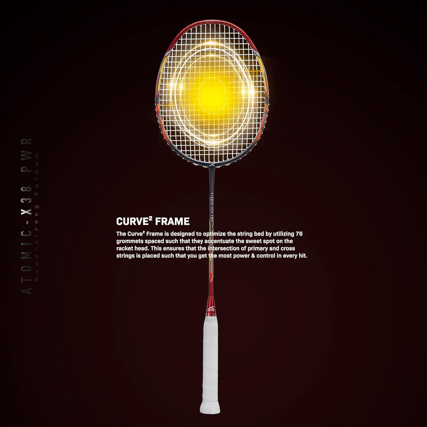 HUNDRED Atomic X 38 PWR Carbon Fibre Badminton Racquet 3U6 Pre-Strung