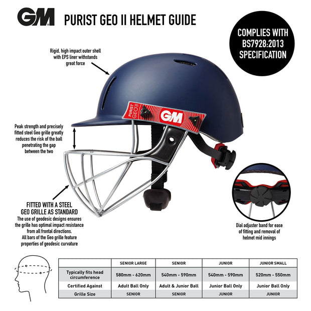 Gunn & Moore GM Purist Geo II  Steel Cricket Helmet (With Adjuster) Navy - Junior