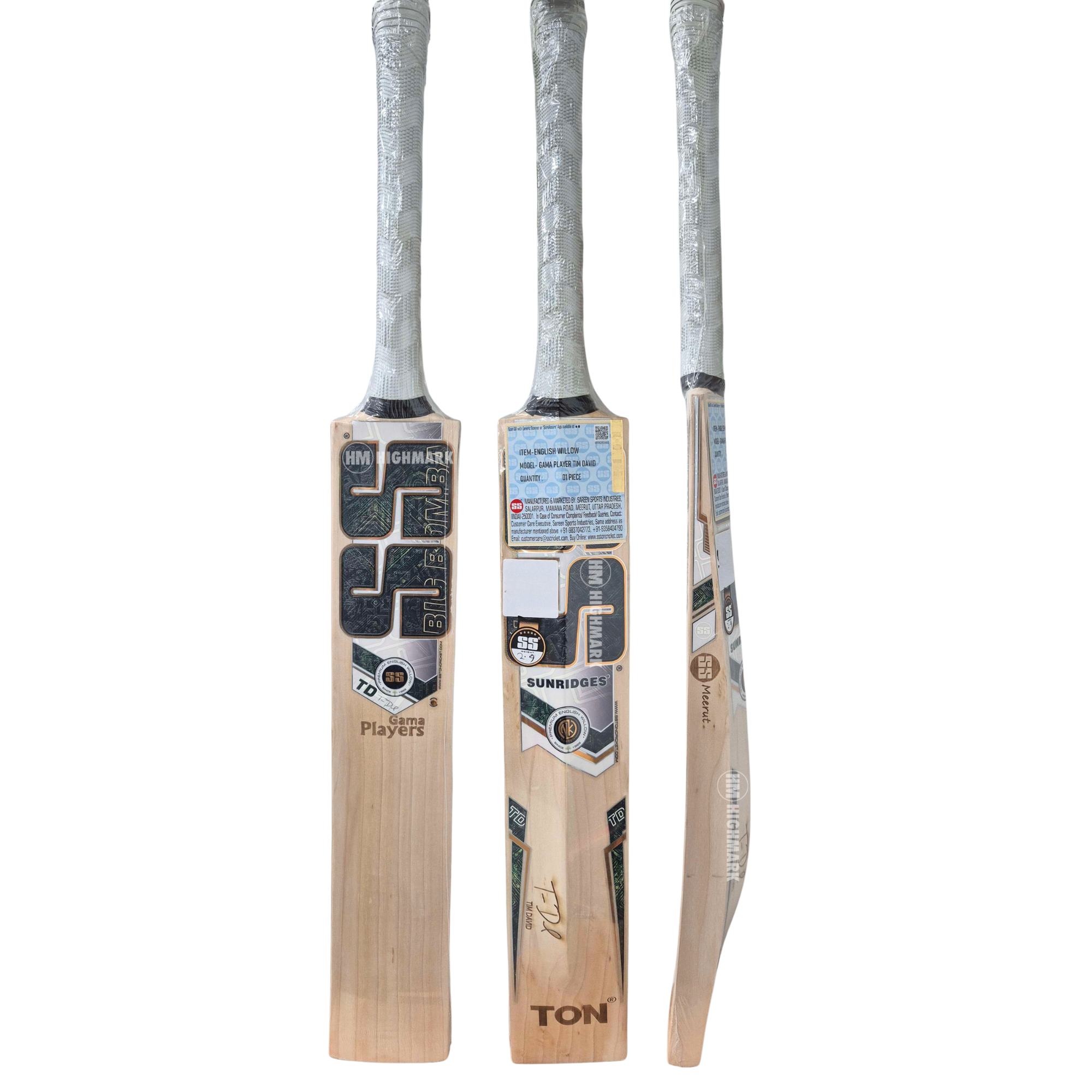 SS Tim David Gama Players Grade 3 English Willow Cricket Bat - Adult