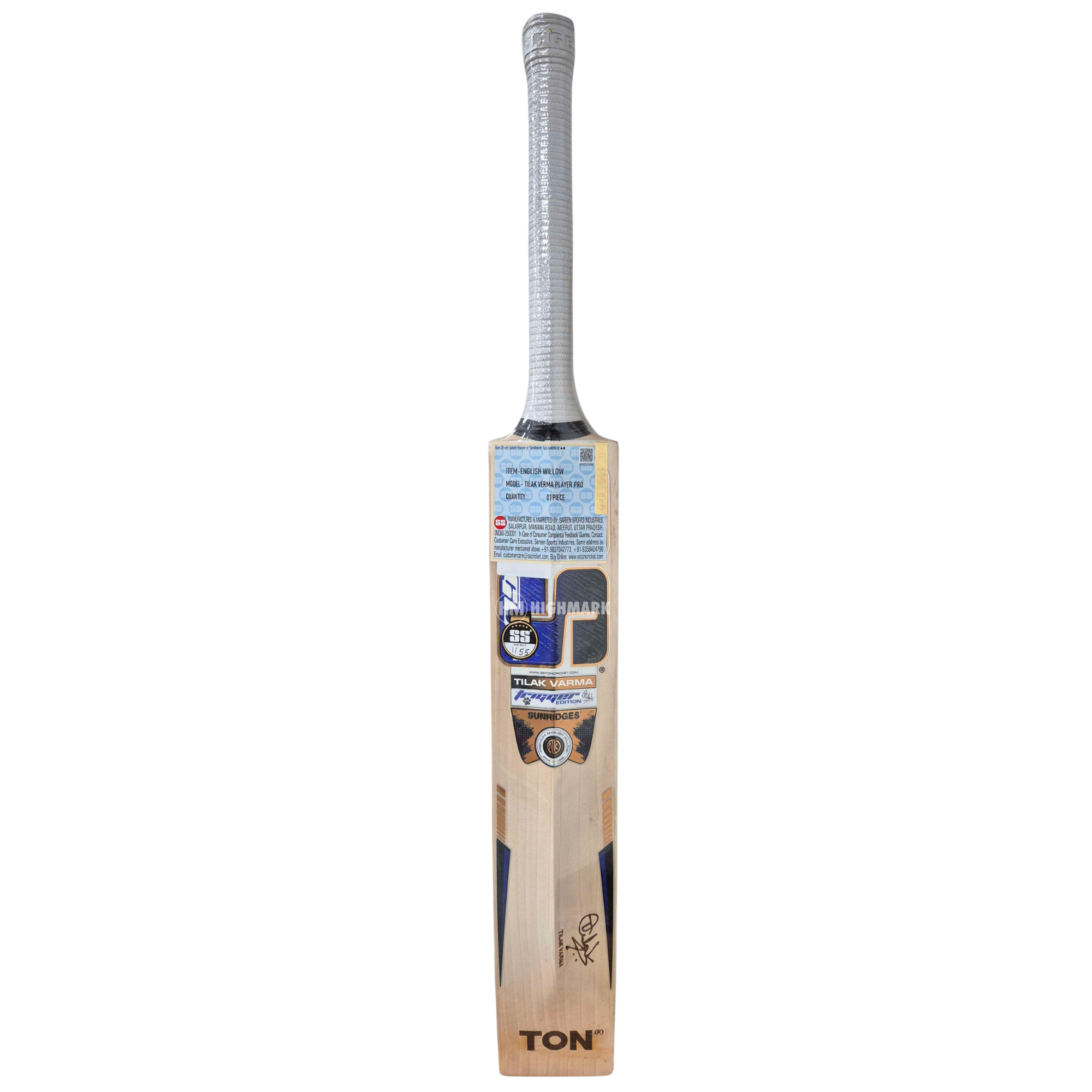SS Tilak Varma Players Pro Grade 2+ English Willow Cricket Bat - Adult