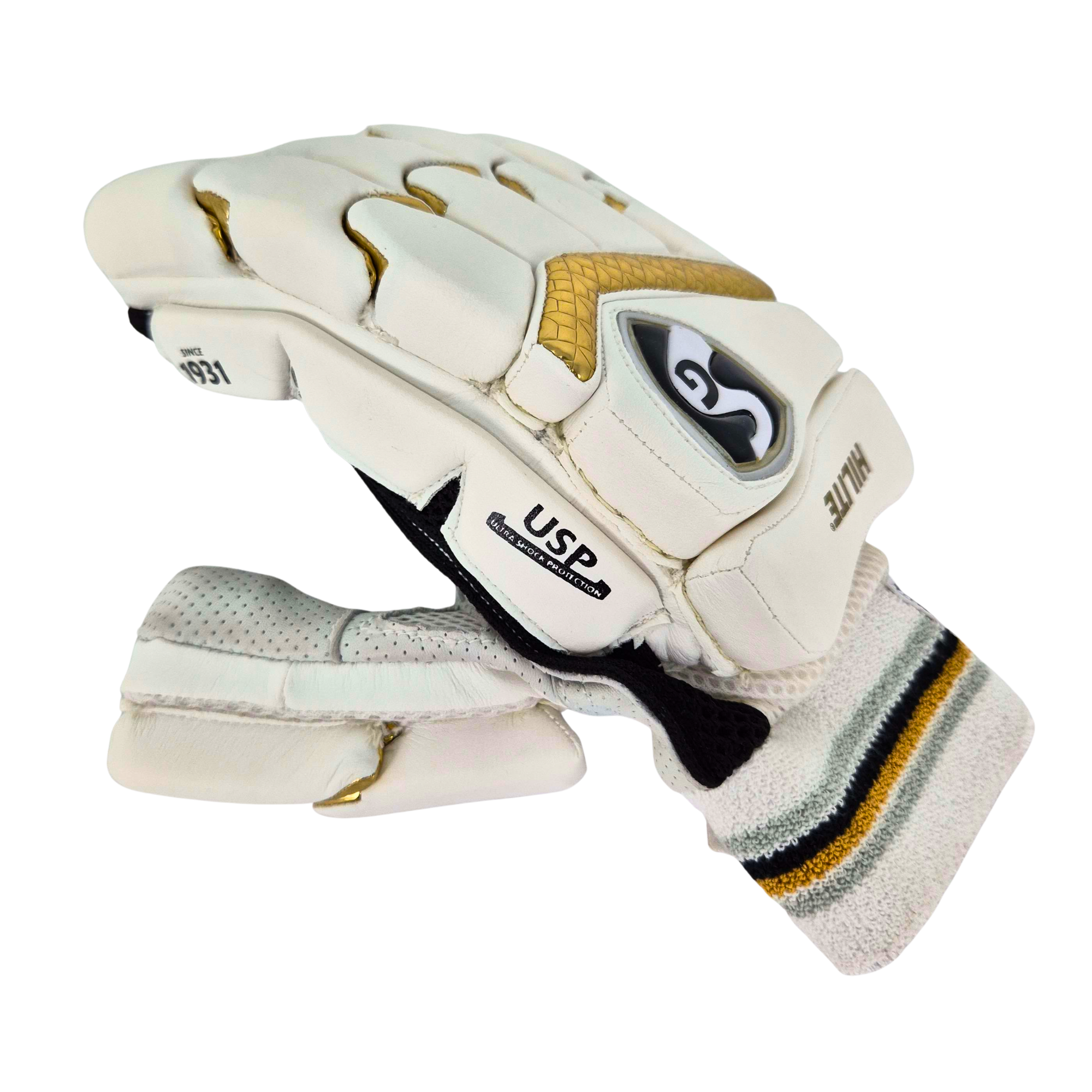 SG Hilite Batting Gloves White/Gold - Adult