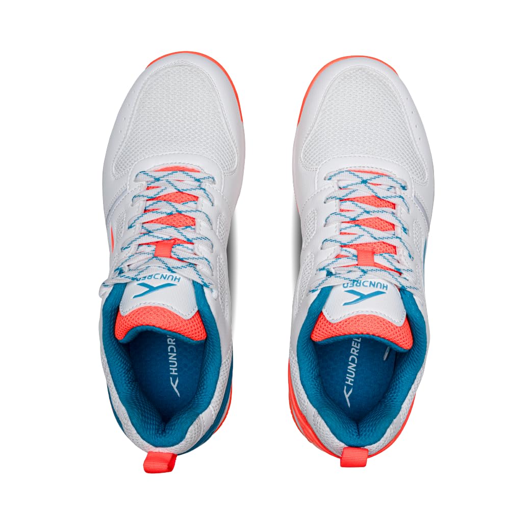 HUNDRED Blast Badminton Shoes - White/Turquoise/Orange