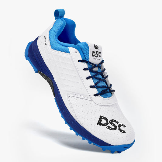 DSC Jaffa 22 Rubber Cricket Shoes - White/Blue [Sizes UK3-UK12]