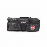A black cricket kit bag with multiple pockets, featuring a red and white 'SS' logo on the front pocket and a white 'PLAYERS' text label on the side.